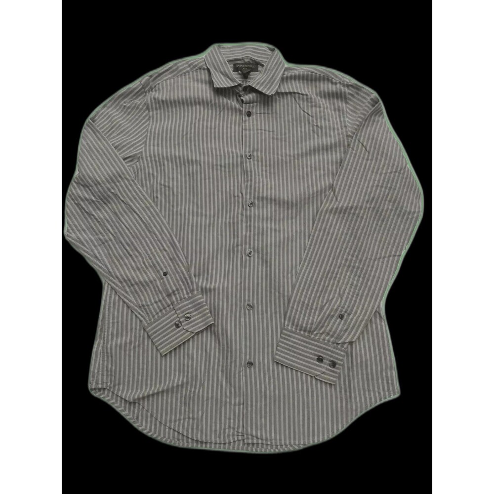 Banana Republic Men Shirt Size L Button Up Long Sleeve Gray Stripe